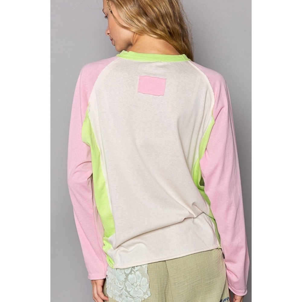 POL Pink & Lime Flower Patch Long Sleeve Cotton Jersey Top - Picture 9 of 13
